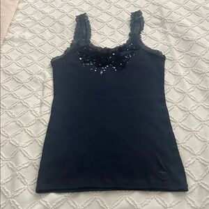 Abercrombie Lace-Trim Sequin Tank Top - Navy